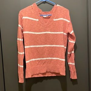 Gap, size, small, salmon, colored striped sweater, V-neck